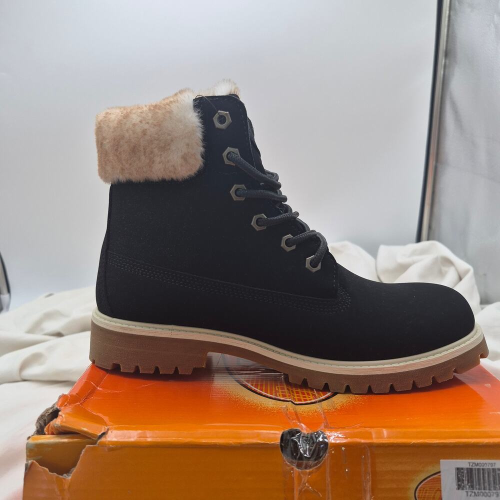 NEW Lugz Convoy Fur Lace-Up Boots black cream women's size 8